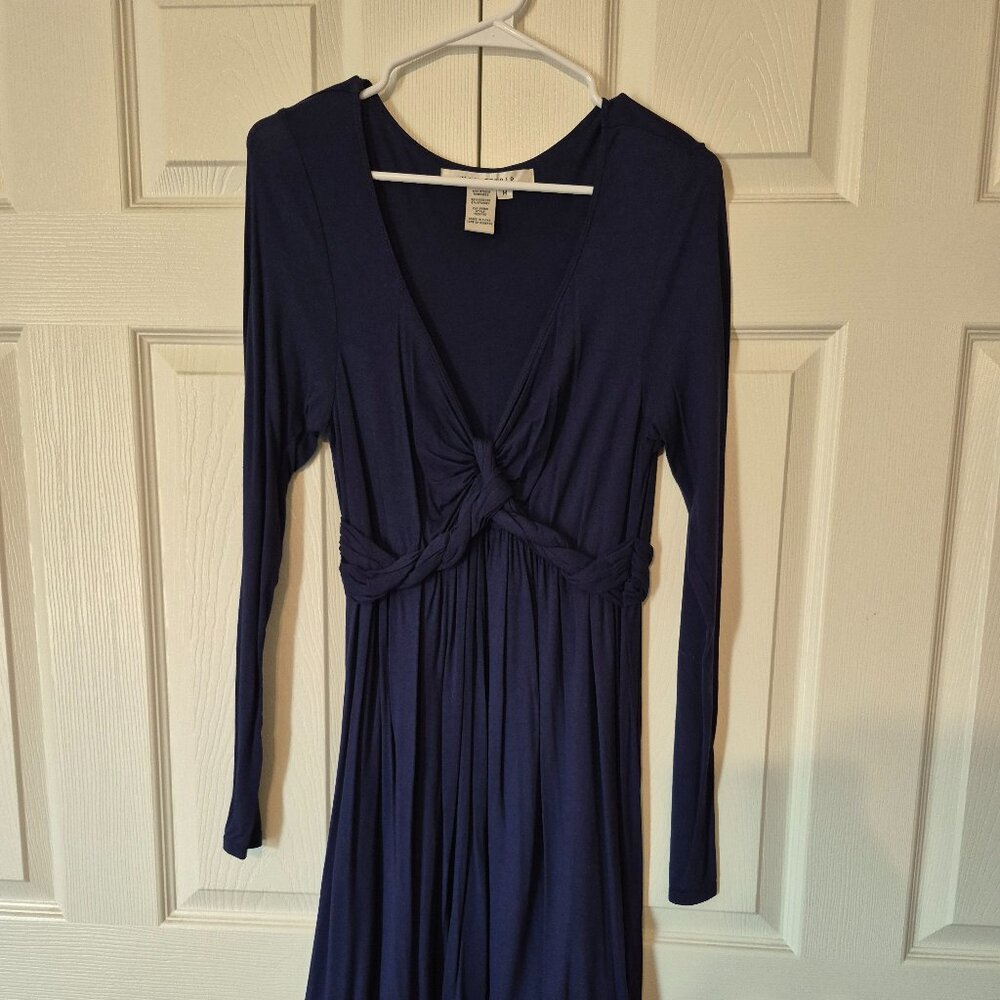 Max Studio Rope Knot trim Midi Nave Blue Dress Womens M